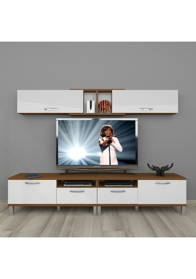 Decoraktiv Eko 5220 Mdf Krom Ayaklı Tv Ünitesi Tv Sehpası Ceviz - Beyaz