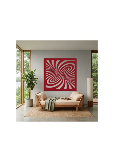 Optik İllüzyon Metal Duvar Tablosu - Metal Duvar Sanatı - Duvar Dekoru - 30 X 30 Cm Kırmızı