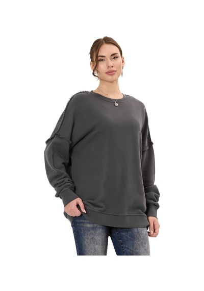 Cipo & Baxx Wl371 Kadın Büyük Beden Sweatshirt Dokulu Desen Ve Dikiş Detaylarına Sahip Bol Kesim Kazak Anthracıte