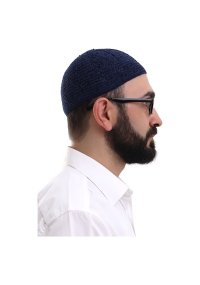 Lacivert Kışlık Sade Desenli Kadife Namaz Takkesi Lacivert