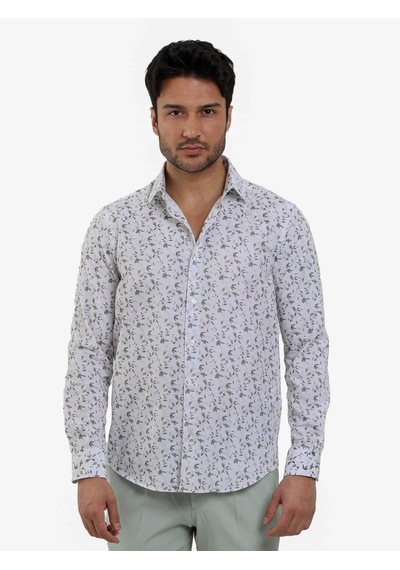 Dufy Yeşil Erkek Slim Fit Çiçek Desenli Brent Yaka Uzun Kol Gömlek - 104785-yeşil Yeşil