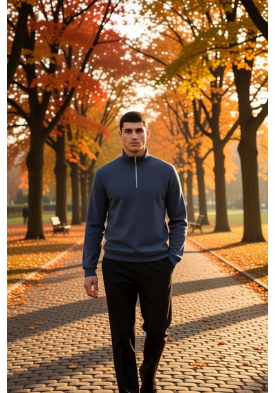 Benerly Erkek Dik Yaka Standart Kol Regular Kalıp Sweatshirt Fonksiyonel Indigo