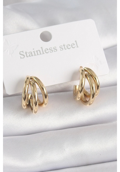 316l Çelik Gold Renk Yarım Halka Model Kadın Küpe Çok Renkli