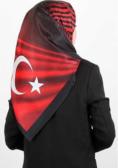 Kadın Renklibutik Kırmızı Dijital Tafta Tesettür Bayrak Eşarp