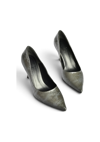 Fox Shoes Z676050011 Gri Kroko Baskılı İnce Topuklu Kadın Stiletto Ayakkabı