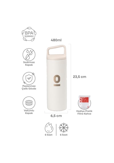 Paslanmaz Çelik Tutacaklı Beyaz Termos 480 ML No:52