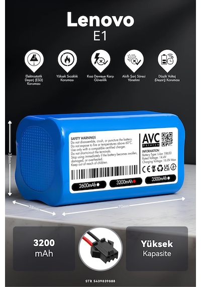 Lenovo E1 3200mah Robot Süpürge Bataryası K.k