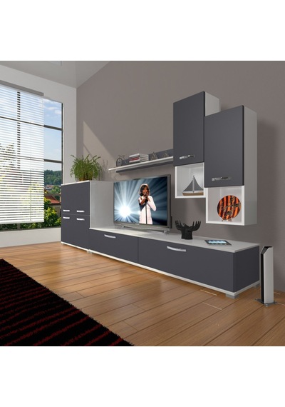 Decoraktiv Eko 6da Mdf Std Tv Ünitesi Tv Sehpası Beyaz - Antrasit