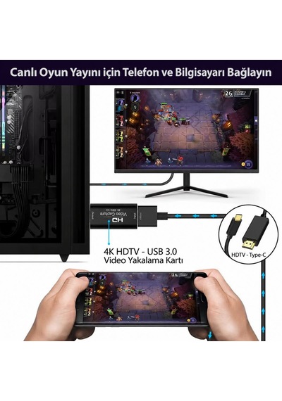 Hdmı Usb Video Capture Görüntü Yakalama Kartı 1080p Kamera Dslr Oyun Konsolu Kayıt Ve Yayın Adaptörü