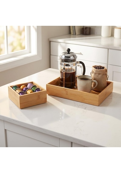 Deconox 2'li Çok Amaçlı Bambu Organizer Set - Büyük Ve Küçük Boy Banyo, Mutfak Ve Ofis Düzenleyici Kutu - Ahşa Diğer
