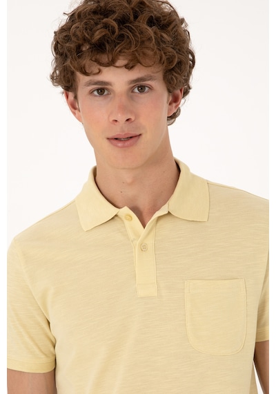 U.S. Polo Assn. Erkek Slim Fit Dökümlü Polo Yaka Açık Sarı Tişört 50299538-VR183