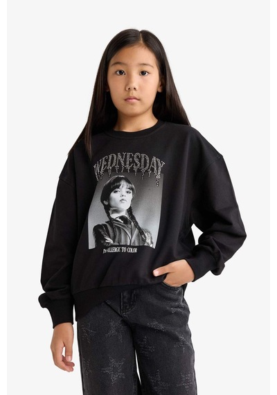 Defacto Kız Çocuk Wednesday Oversize Geniş Kalıp Bisiklet Yaka Sweatshirt G0440a825aubk81 Siyah Defacto Kız Çocuk Wednesday Oversize Geniş Kalıp Bisiklet Yaka Sweatshirt G0440a825aubk81 Siyah