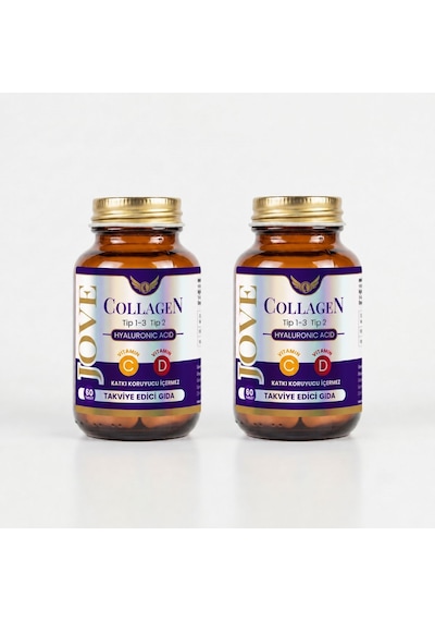 Jove Collagen Komplex Kollajen Tip 1-2-3 Hidrolize Kollajen peptit Hyaluronik Asit C ve D3 Vit 2 x 60 Kapsül