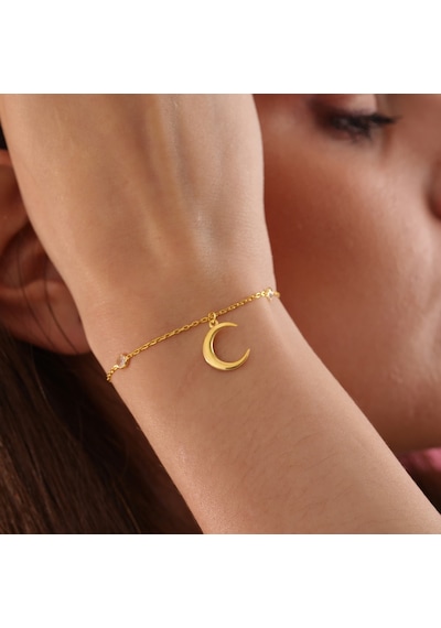 Queen Silver Jewelry 925 Ayar Gümüş Hilal Obje Zirkon Taş Sallantılı Bileklikdfc Altın