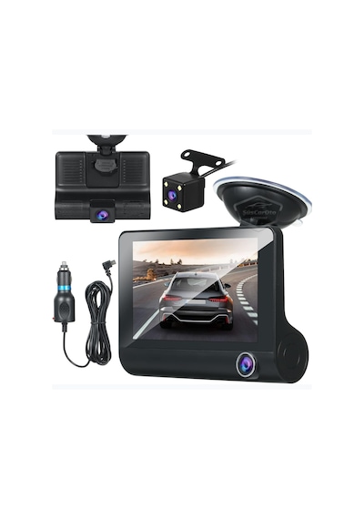 3 Kameralı Kayıt Cihazı İç Ön Arka Geri Görüş Kameralı 4.0" 1080p Full Hd Kayıt Çarpışma Algılayıcı Sensörlü Gece Görüşlü Park Sensörü Sesli Yol Kayıt 00 Şüscaroto Aksesuar