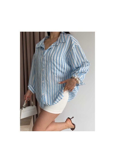 Unika Boutique Çizgili Oversize Gömlek Mavi
