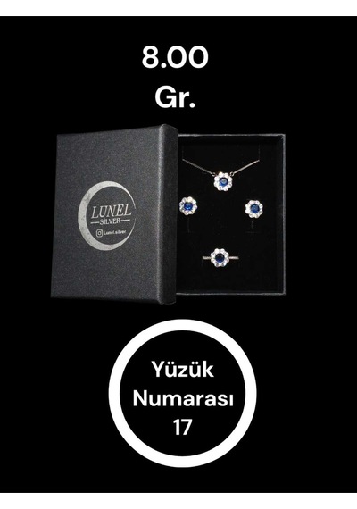 Çiçek Desenli Taşlı Gümüş Kolye Küpe Yüzük Seti Şık Ve Zarif Takı Seti 75899484