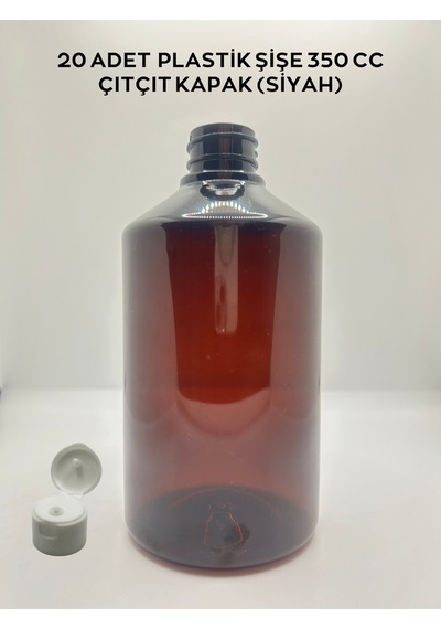 20 Adet Plastik Şişe 100 Cc / 250 Cc / 350 Cc Çıtçıt Kapaklı Beyaz / Siyah 20 Adet 350 Cc Çıtçıt Kapaklı Siyah