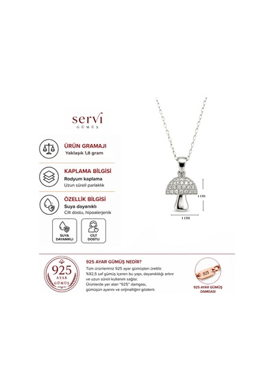 Servi 925 Ayar Gümüş Zirkon Taşlı Mantar Figürlü Kolye-470