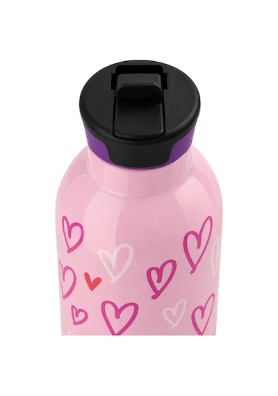 Mamawata Hearts Pipetli Çocuk Termos Matara 470 Ml Paslanmaz Çelik Sızdırmaz Yalıtımlı Suluk Açık Pembe