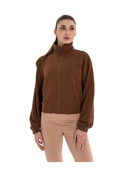 Inguz Dik Yaka Fermuarlı Sweatshirt Kahverengi