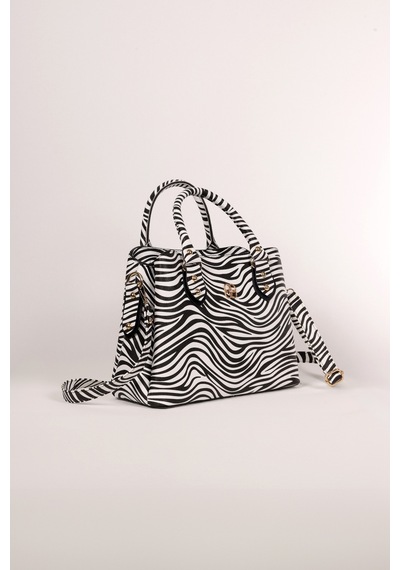 Bagmolly Kadın Uzun Askılı 3 Bölmeli Gold Aksesuarlı Omuz Ve El Çantası Zebra Desenli