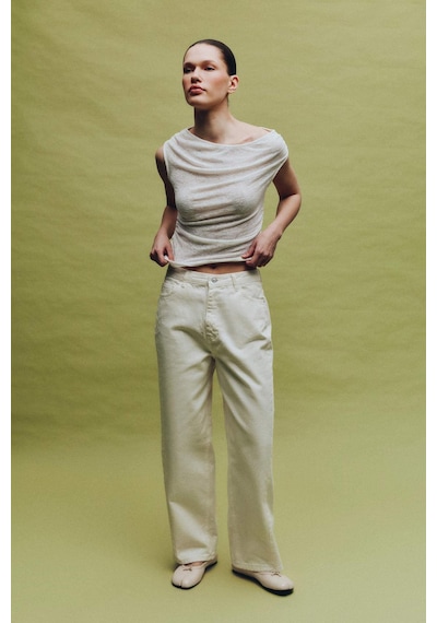 Defacto %100 Pamuk Baggy Fıt Normal Bel Gabardin Pantolon G9893ax26spwt84 Beyaz-wt84