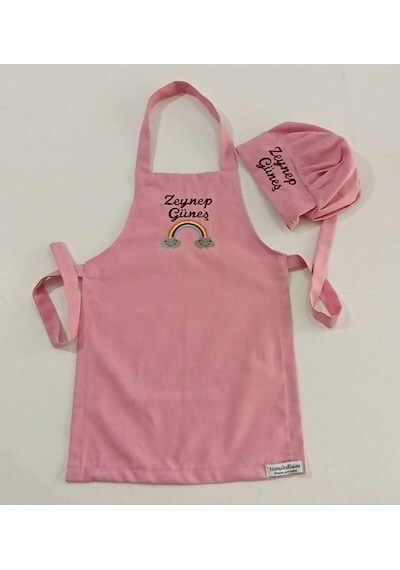 Moms And Babies Çocuk Mutfak Önlüğü Nakış Desenli İsme Özel 0-12 Yaş Su İtici Ve Leke Tutmaz Kumaş Pembe