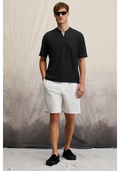 Grimelange Grımelange Tuomo Erkek Hakim Yaka Kısa Patlı Kısa Kollu Relaxed Fit Siyah T-shirt Siyah