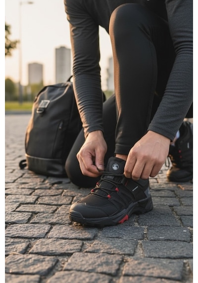 Enoch Erkek Siyah Kırmızı Waterproof Outdoor Trekking Ve Dağ Yürüyüş Ayakkabısı Siyah