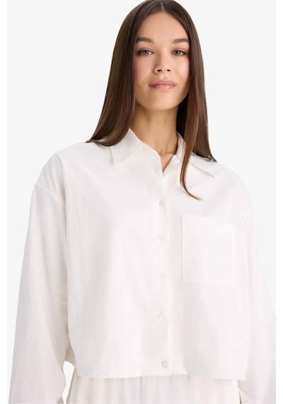 DeFacto Oversize Geniş Kalıp Basic Düz Paraşüt Uzun Kollu Beyaz Gömlek E6693AX25SPER98