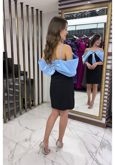 By Saygı Kadın İp Askılı Taş İşlemeli Astarlı Saten Fiyonk Detaylı Kısa Elbise-40481 Bebe Mavi By Saygı Kadın İp Askılı Taş İşlemeli Astarlı Saten Fiyonk Detaylı Kısa Elbise-40481 Bebe Mavi