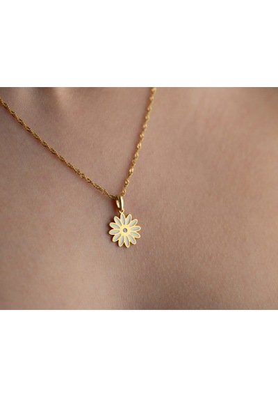 Papatya Silver 925 Ayar Gold Renk Mineli Pırlantalı Papatya Kolye Gold