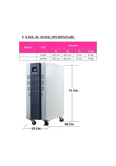Artı Regülatör 10KVA 5-15 DK LCD (16x12V/9ah) 1.1 Faz On-Line Kesintisiz Güç Kaynağı UPS