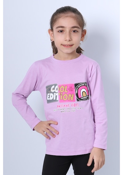 Hçm Kız Çocuk Uzun Kollu Tshirt 4 Mevsim Bisiklet Yaka Cool Edition Baskılı D45 Lila