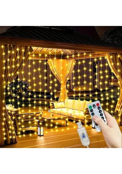 300 Ledli 10 Sarkıt Perde Led Işık-8 Fonksiyon, Uzaktan Kumandalı, 3x3 Metre 5468 Çok Renkli 62939140