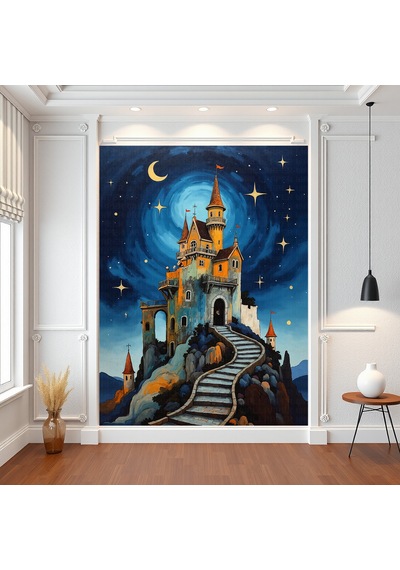 Gece Kale Yıldızlar Poster Duvar Kağıdı Renkli