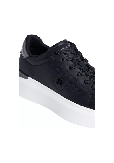 Tommy Hilfiger Kadın Metalik Detaylı Platform Tabanlı Kort Sneaker - Siyah Triple Black