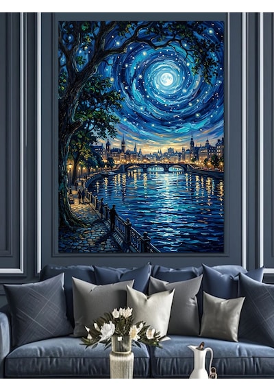 Van Gogh Tarzı Şehir Dekoratif Kanvas - Mdf Ahşap Tablo