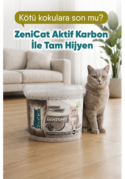 Aktif Karbonlu Bentonit Kedi Kumu 2x10 Lt İnce Taneli, Güçlü Topaklanan, Koku Kontrolü, Kovalı