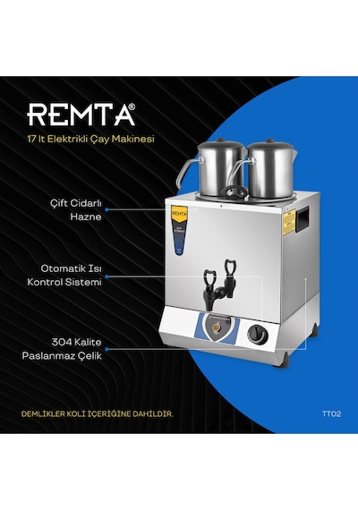Remta Çift Demlikli Elektrikli Kahveci 17 L tt02 Demlikler Dahildir