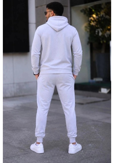 Freedom Storee Erkek İki İplik Kapüşonlu Kanguru Cepli Sweatshirt Jogger Pantolon Alt Üst Eşofman Takımı -beyaz Çok Renkli