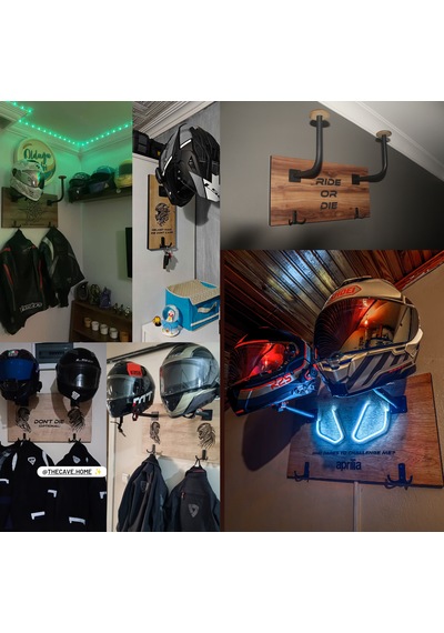 Motorsiklet Kask Askısı - İkili Kask Askılığı - Duvara Monte Kask Askısı- Thecavehome Meşe