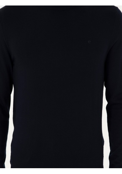Cacharel Lacivert Slim Fit Yün Karışımlı Bisiklet Yaka Basic Triko Kazak