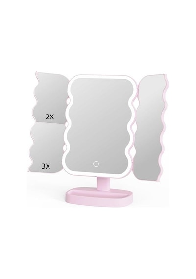 Valkyrie Xr-750 Led Işıklı Katlanabilir Makyaj Aynası - 2x 3x Büyütme Modu - Dokunmatik Touch Ekran - Pilli Pembe