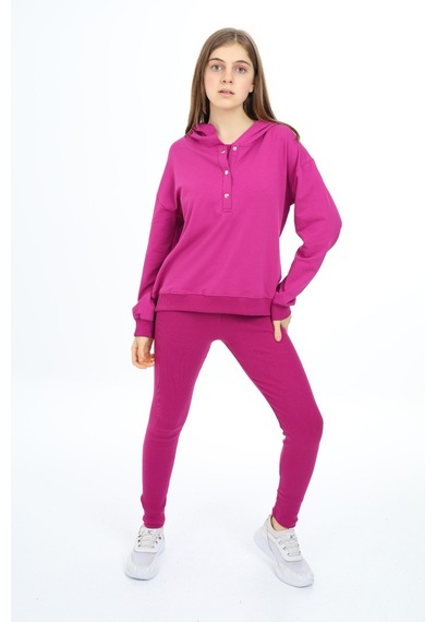 Toontoy Kids Toontoy Kız Çocuk 2'li Takım Baskılı Kapüşonlu Düşük Omuz Çıtçıtlı Sweatshirt & Basic Düz Tayt Mürdüm Toontoy Kids Toontoy Kız Çocuk 2'li Takım Baskılı Kapüşonlu Düşük Omuz Çıtçıtlı Sweatshirt & Basic Düz Tayt Mürdüm