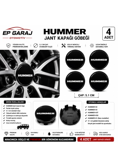 Hummer Jant Kapağı Göbeği 5.1 Cm 4 Lü Set
