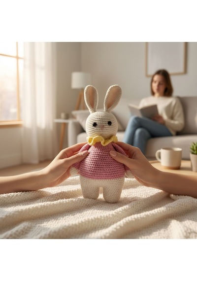 Oyuncak Tavşan Amigurumi Oyun Arkadaşı Krem - Pembe