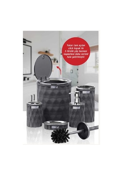 Okyanus Home Diamond Antrasit Kromlu Click Kapak 5'li Banyo Seti Antrasit