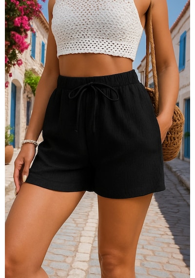 Unika Boutique Belden Bağlamalı Siyah Şort